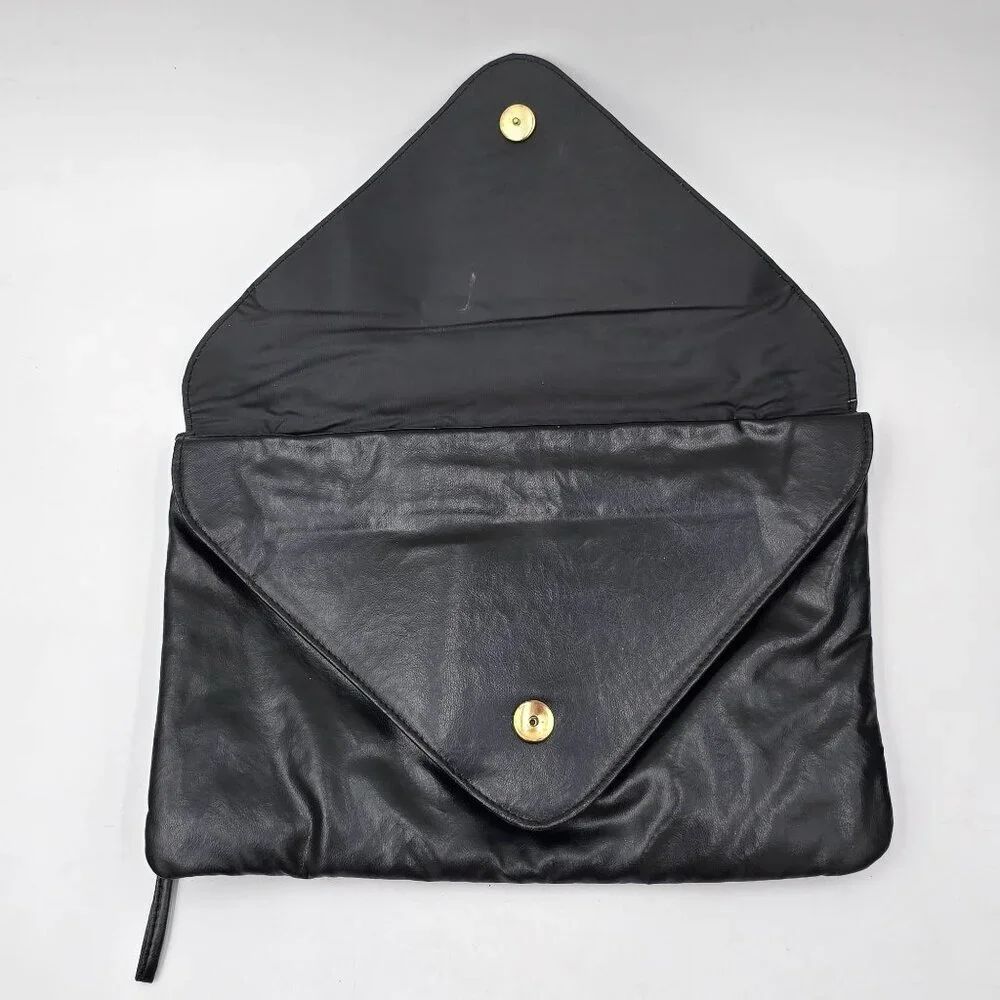 Vintage Pacific Connections Black Vegan Leather Clutch Bag w/ Bow Accent - Picture 3 of 11